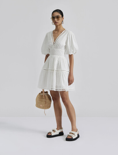 Malina Elvira V Neck Mini Dress White XXS