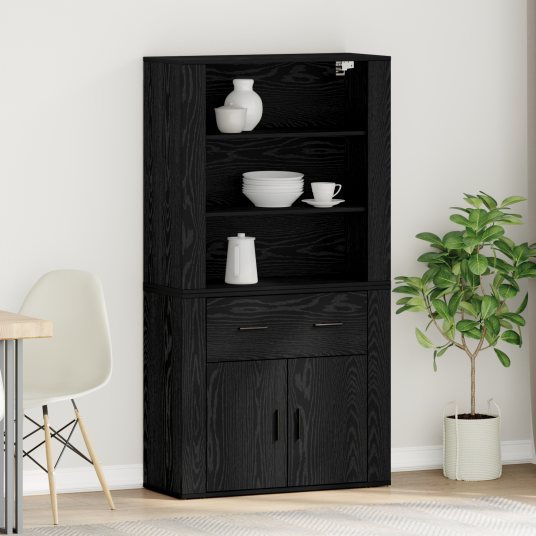  Høyskap med skuff Svart eik 80 x 33 x 150 cm Konstruert tre