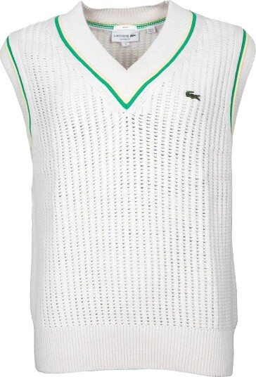Lacoste Crochet Effect Chunky Knit Vest Cream XL