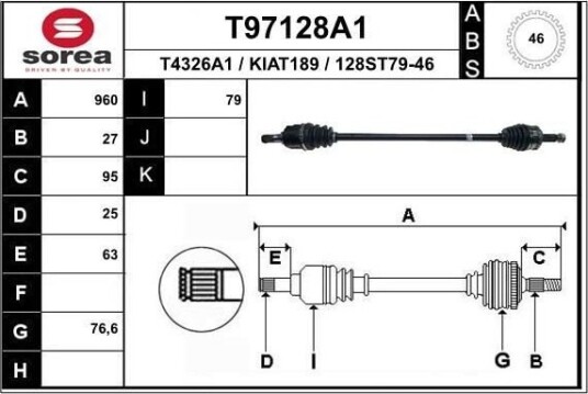 EAI T97128A1 Drivaksel EAI T97128A1 Drivaksel