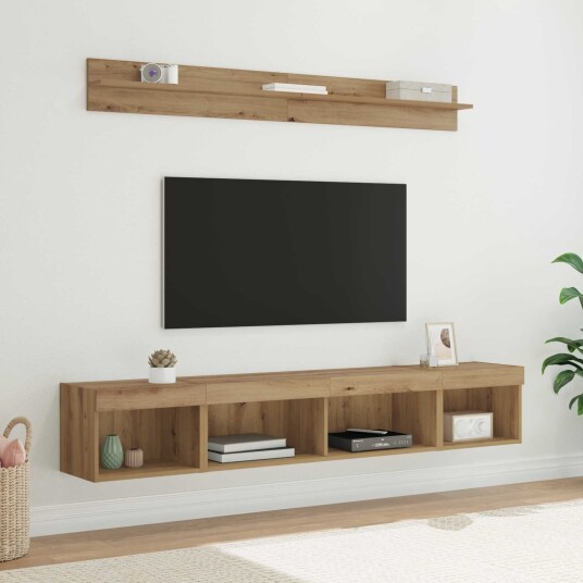 TV vegghyllesett med LED 5 pcs Artisan Eik Konstruert tre TV vegghyllesett med LED 5 pcs Artisan Eik Konstruert tre