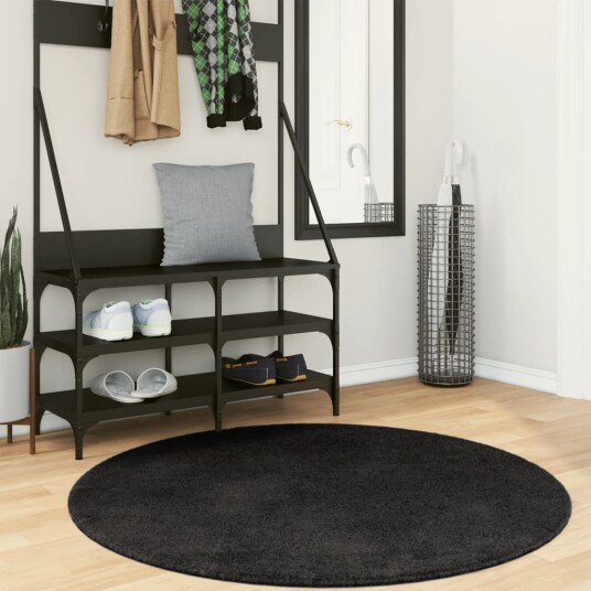 Teppe HUARTE kort luv mykt og vaskbart svart Ø 120 cm