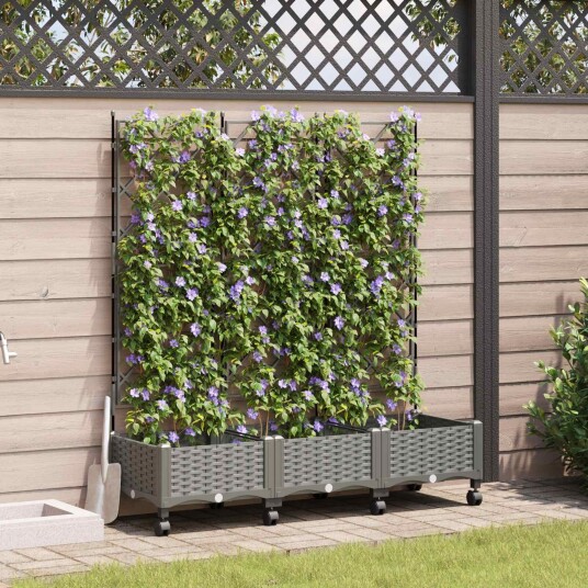 vidaXL Hageplanter med espalier og hjul 3 stk. Lysegrå