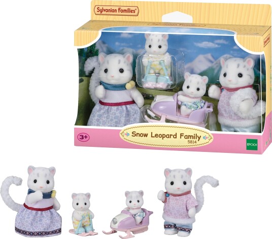 Sylvanian Families Snøleopardfamilie Figursett med Bevegelige Deler og Tilbehør
