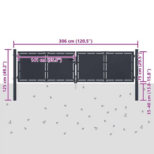 Hageport stål 300x75 cm antrasitt