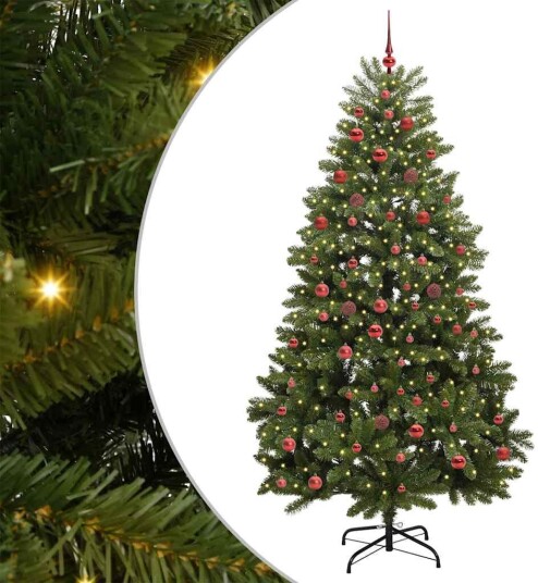 Kunstig juletre med LED stripelys grønn 210 cm PVC og metall