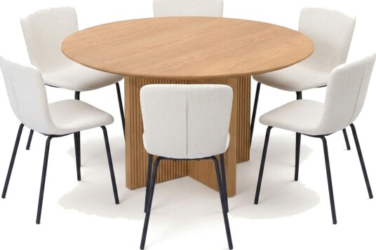 Edda spisegruppe rund 130 cm eik med 6 Katy spisestoler Eik