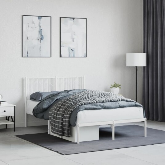vidaXL Sengeramme i metall med hodegavl hvit 120x200 cm 8721012250178