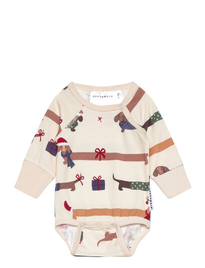 Geggamoja Bamboo Body L.s Santa Dogs   Cream   86 92