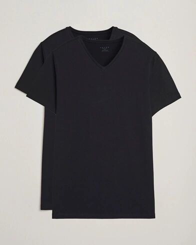 Falke 2 Pack Cotton V Neck T Shirt Black