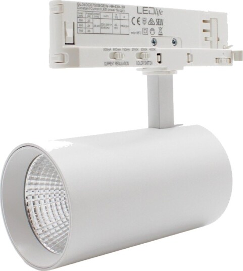 Ledlife 28W 3 faset RA90 CCT justerbar skinnespot 110lm/w hvit justerbar CCT + lysstyrke 3200lm flimmerfri Dimbar : Dimmer innebygd Kulør : 3 i 1 Spredning : 36°