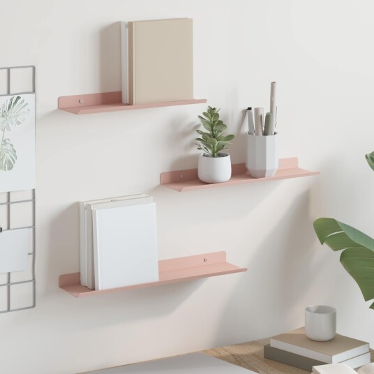 vidaXL Flytende hylle Veggmontert 3 pcs Rosa 40 x 9 x 2,5 cm Stål