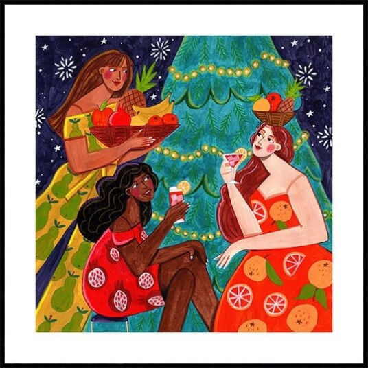 Festive Christmas fruit women Plakat Plakat / 30x30cm
