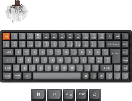 Keychron K2 MAX Trådløs 75% Mekanisk Tastatur med Super Brown Brytere Nordisk Layout RGB Svart