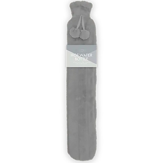 Varmedunk med Faux Fur og Pomponer Hot Water Bottle 1,7 L GRÅ