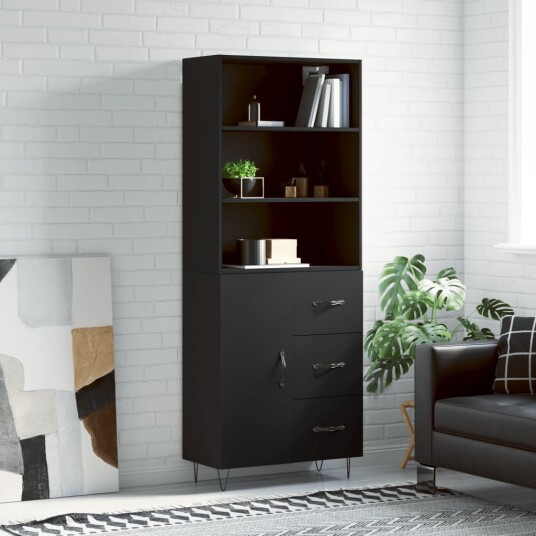 vidaXL Highboard svart 69,5x34x180 cm konstruert tre 8720845928056