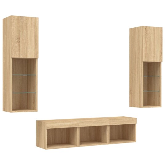 vidaXL Vegghengte TV-enheter med LED 5 deler sonoma eik konstruert tre 8721012470217