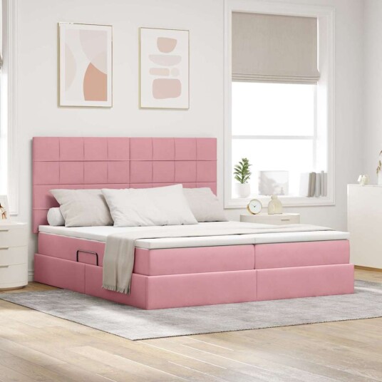 LED lagringseng med madrass Rosa 200 x 200 cm Fløyel LED lagringseng med madrass Rosa 200 x 200 cm Fløyel