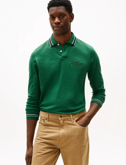Tommy Hilfiger Ls Chest Embro Reg Polo - Green - XXL
