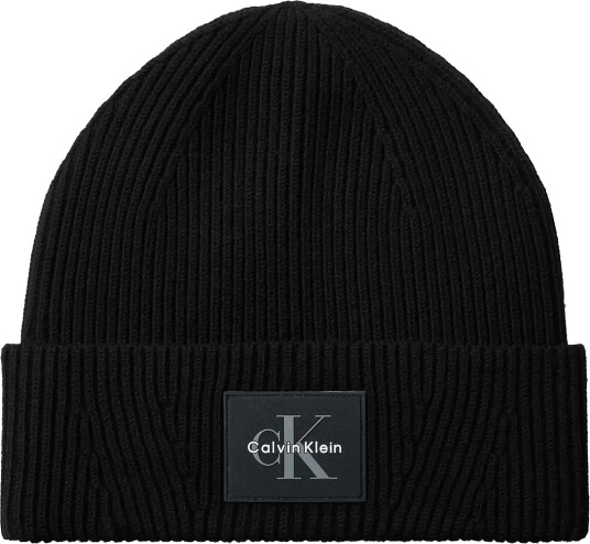 Calvin Klein Monologo Patch Rib Beanie - Black - ONE SIZE