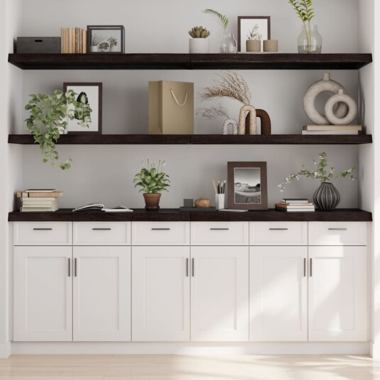 vidaXL Vegghylle m?rkegr? 200x60x6 cm behandlet heltre eik