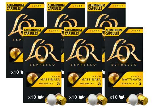 L'OR Capsules Lungo Mattinata 6 Bags Bundle