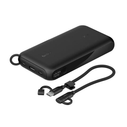 Belkin Boostcharge - Strømbank - Med Skjerm - 20000 Mah - 20 Watt - Pd - 3 Utgangskontakter (2 X Usb-C, Usb) - På Kabel: Usb-C - Svart