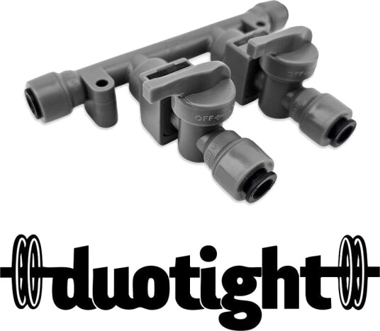 Kegland Duotight Manifold 2 uttak med stengeventiler og push-fit