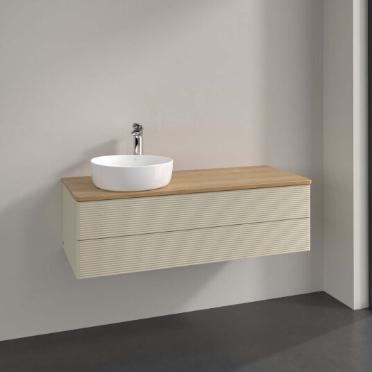 Villeroy & Boch Antao Servantskap med 2 skuffer 120x50x36 cm u/lys Grå Matt/Eik Villeroy & Boch Antao Servantskap med 2 skuffer 120x50x36 cm u/lys Grå Matt/Eik