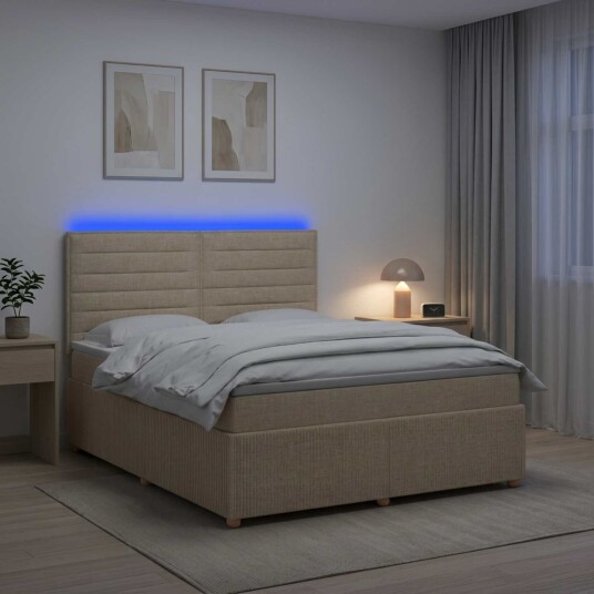 vidaXL LED boksseng med madrass med hodegjerde Krem 140 x 200 cm Stoff
