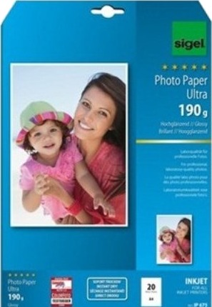 Sigel IP675 Fotopapir A4 Glanset 190 g/m² 20 ark Hvit Sigel IP675 Fotopapir A4 Glanset 190 g/m² 20 ark Hvit