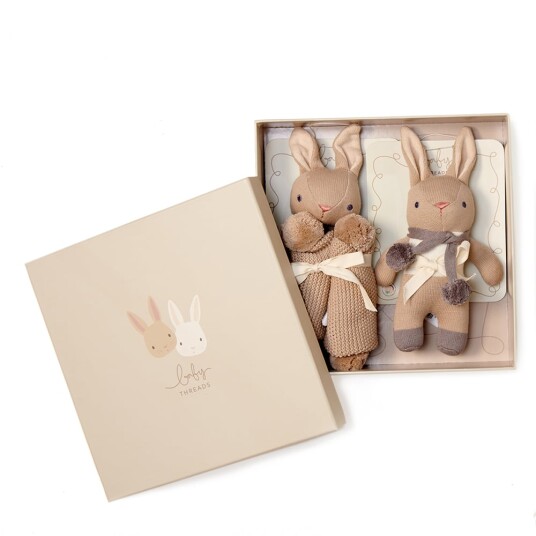 ThreadBear Gift Box Set Taupe Bunny Comforter and Rattle  TB4081