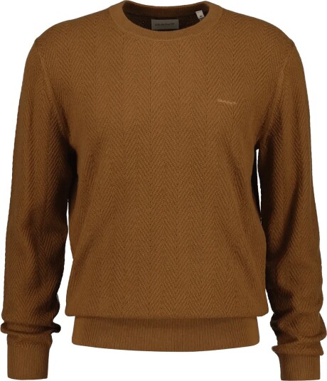 Gant Herringbone Textured C Neck Brown XXXL