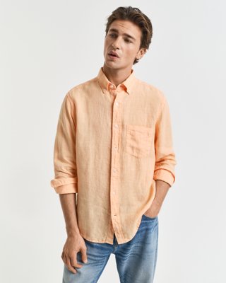 Gant Regular Fit Garment-Dyed Linen Shirt PEACHY ORANGE S