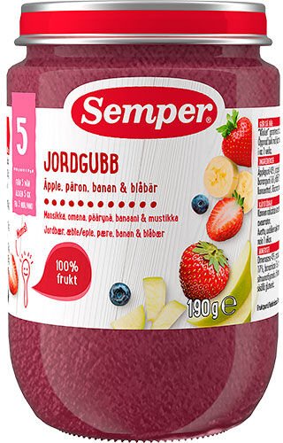 Semper Fruktpuré med jordbær, eple, pære, banan og blåbær fra 5 mnd. - 190 g