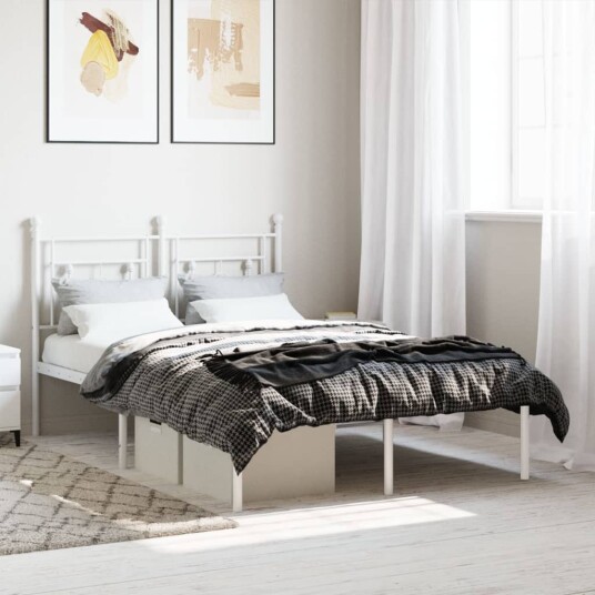 vidaXL Sengeramme i metall med hodegavl hvit 120x200 cm 8721012249196