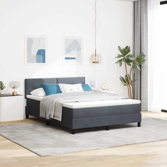 Box Spring Seng med Madrass & LED Mørk Grå 160x200 cm Fløyel Box Spring Seng med Madrass & LED Mørk Grå 160x200 cm Fløyel