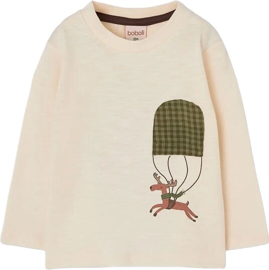 Boboli Knit T-Shirt Flame For Boy -Bci - ECRU - 80