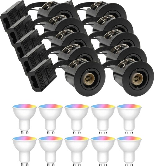 10 stk. Zigbee Downlight Inno88 Inkl. Hue kompatible GU10 pærer sort IP44 godkjent i isolasjon Dimbar : Via Zigbee Kulør : RGB + CCT Varm til Kald Hvit 10 stk. Zigbee Downlight Inno88 Inkl. Hue kompatible GU10 pærer sort IP44 godkjent i isolasjon Dimbar : Via Zigbee Kulør : RGB + CCT Varm til Kald Hvit