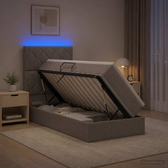 vidaXL LED lagringseng med madrass Gråbrun 90 x 200 cm Stoff
