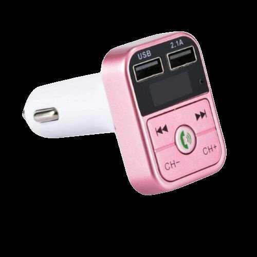 2-i-1 FM-sender med doble USB-uttak, display og knapper, Rosa