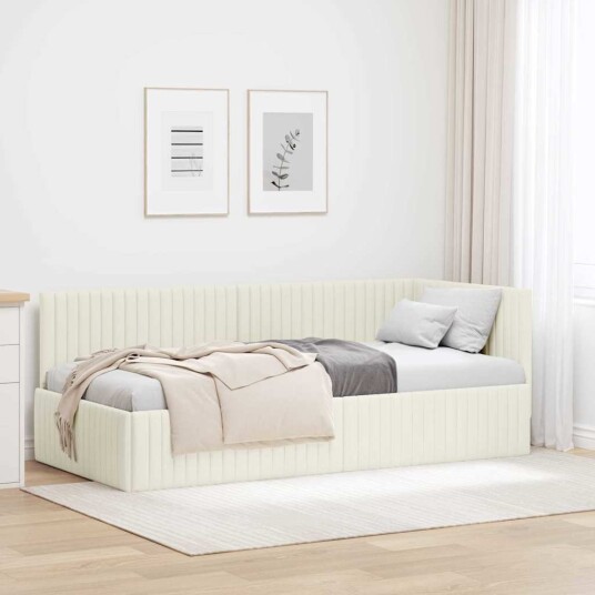 vidaXL Hjørnesengramme med hodegjerde Krem 90 cm x 190 cm Fløyel