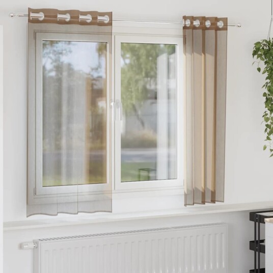Voilegardiner med grommets 2 stk lysebrune 8721158551429
