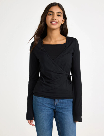 Lindex Long Sleeved Wrap Top Black 128