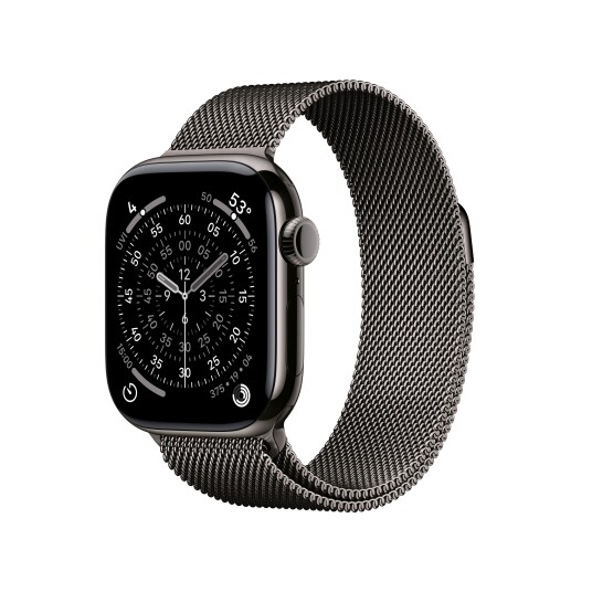 Apple Watch Series 11 GPS + Cellular 42mm Slate Titanium Case with Slate Milanese Loop Apple Watch Series 11 GPS + Cellular 42mm Slate Titanium Case with Slate Milanese Loop