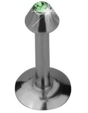 Labret Piercing med Spike Kule og Grønn Sten Strl 1.2 x 10 mm med 3 mm kule