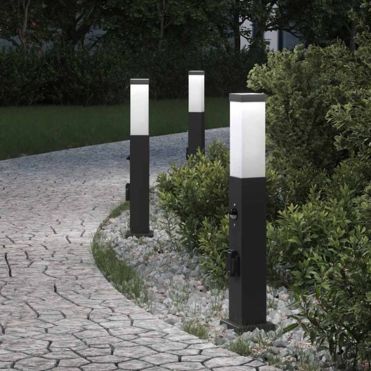 Pullertlamper med sensor og stikkontakt 3 stk 50 cm svart IP44