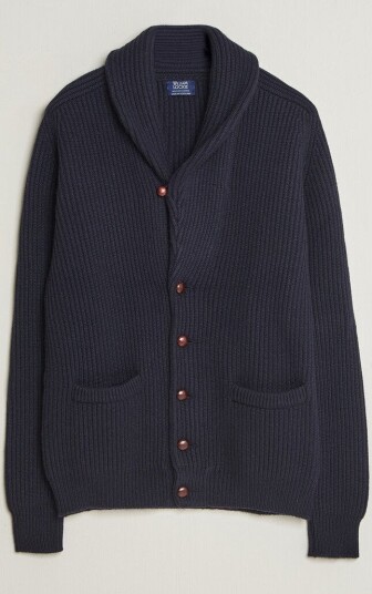 William Lockie Windsor Cashmere Shawl Cardigan Navy