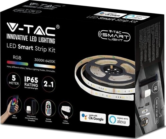V Tac V Tac 4W/m RGB+CCT LED stripe komplett sett 5m 60 LED per meter inkl. controller og strømforsyning IP65