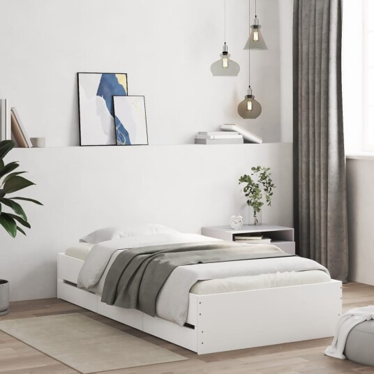 vidaXL Sengeramme med skuffer hvit 90x190 cm konstruert tre 8721012245396